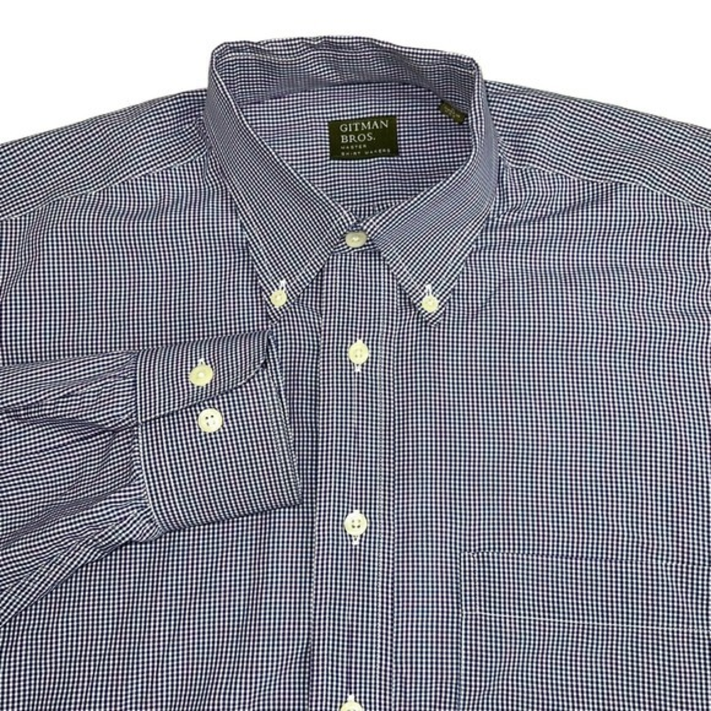 Gitman Bros Mens‎ Purple Check Long Sleeve Button Down Shirt Size Large Flawed